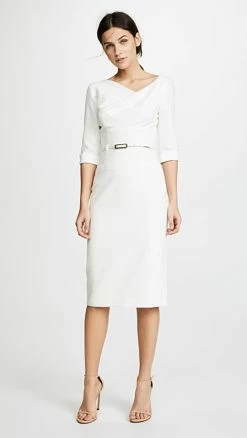 Best Pirce 🔔 Black Halo 3/4 Sleeve Jackie O 👗 Dress Winter White ⌛