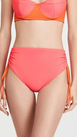 Best Pirce 👏 Fe Noel High Waist 👙 Bikini Ruched Bottoms Neon Pink 🔔