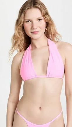 Outlet ⌛ Good American Smooth Matte Ruched Halter 👙 Bikini Top Sugar Pink002 🔔