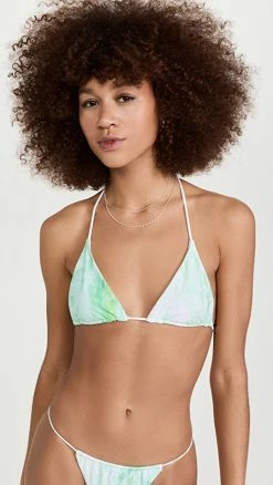 Brand new 😍 Good American Matte Tiny Ties Triangle Top Green Marble001 😍