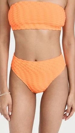 Budget ⭐ Good American Jacquard Good Waist 👙 Bikini Bottoms Orange Cream001 ✔️