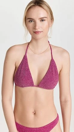 Best Pirce 🥰 Good American Sparkle Tiny Ties 👙 Bikini Top Hawaiian Pink001 🔥