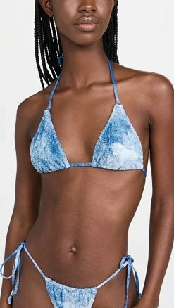 Budget 😍 Good American Always Fits Tiny Ties 👙 Bikini Top Indigo Tie Dye 002 😀