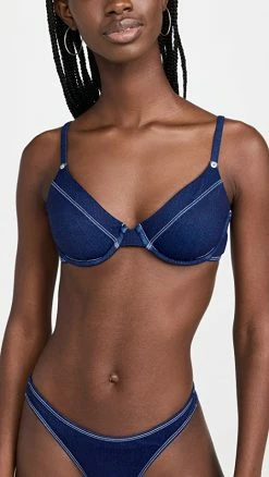 Best deal 💯 Good American Scoop Demi Denim Print 👙 Bikini Top Indigo Print 001 ✨