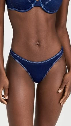 New ✔️ Good American Better 👙 Bikini Bottoms Denim Print Indigo Print 001 😉