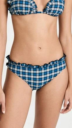 Flash Sale π₯ GANNI Recycled Seersucker Frill Lowrise π Bikini Briefs Check Azure Blue π―