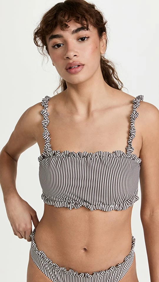 Best deal π€© GANNI Recycled Stripe Elastic Bandeau π Bikini Top Egret π