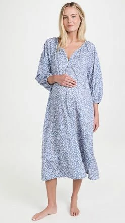 Outlet 🥰 HATCH The Nursing Night 👗 Dress Indigo Floral ✨