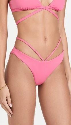Discount 🤩 Jonathan Simkhai Emmalynn Solid Strappy 👙 Bikini Bottoms Flamingo 🔔