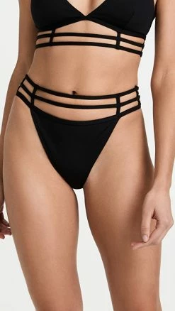Top 10 👍 Jonathan Simkhai Amenda Strappy Solid 👙 Bikini Bottoms Black 👏