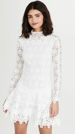Outlet ⌛ Jonathan Simkhai JOY GIPURE LACE L/S MINI 👗 DRESS White 👍
