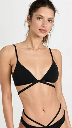Discount 🔥 Jonathan Simkhai Harlen Solid Tie Front 👙 Bikini Top Black 🌟