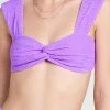 Wholesale 🛒 Jonathan Simkhai Melonie Textured Swimwear Off Shoulder Twist Front Bandeau Top Sheer Lilac 🧨