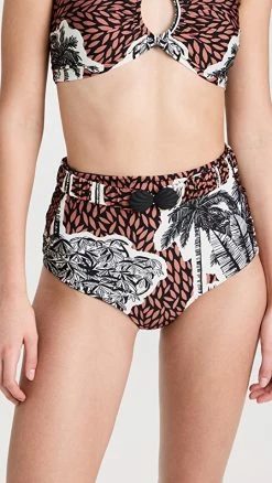 Discount ✨ Johanna Ortiz Maroon Azabache 👙 Bikini Bottoms Toile Burnt Maroon/Black/Ecru ✔️