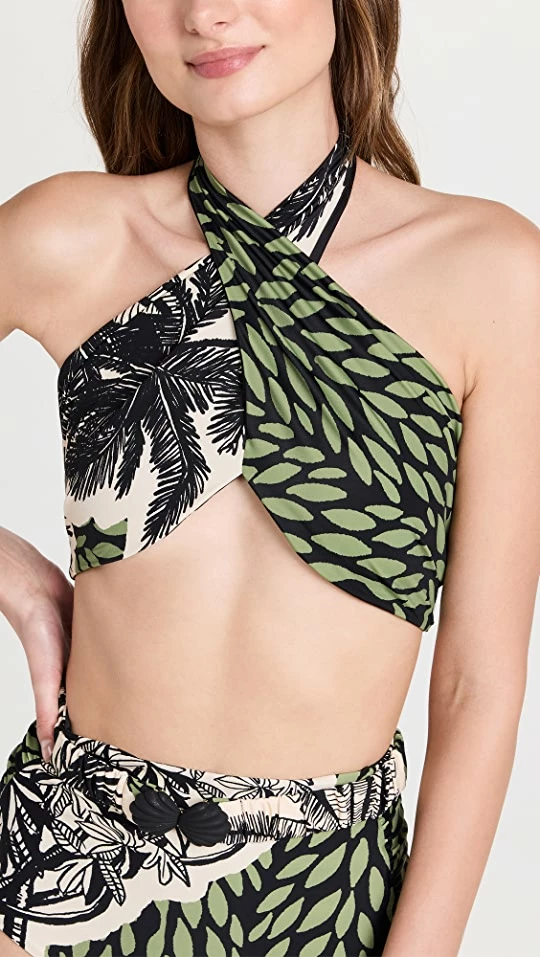 Best Pirce π Johanna Ortiz Expresin Africana π Bikini Top Black/Greenery/Antique Ecru π