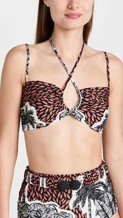 Top 10 😉 Johanna Ortiz Mali 👙 Bikini Top Toile Burnt Maroon/Black/Ecru ⌛
