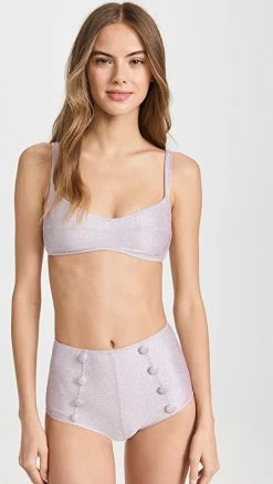 Best Sale 👏 Lisa Marie Fernandez Balconette High Waist 👙 Bikini Set Pink/Silver Metallic Jacquard 🎉