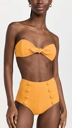 Best Sale 😉 Lisa Marie Fernandez Poppy High-Waist 👙 Bikini Set Marigold Crepe 🎉