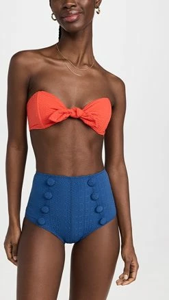 Best reviews of 🌟 Lisa Marie Fernandez Poppy High-Waist 👙 Bikini Set Tomato/Navy Colorblock ❤️