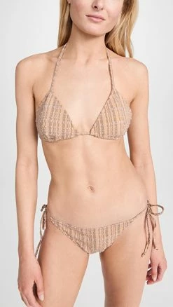 New 🌟 Lisa Marie Fernandez Padded Triangle 👙 Bikini Set Natural/Sand Striped ⌛