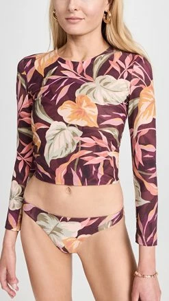 Cheap 🤩 MIKOH Jeju Scoop Neck Long Sleeve Rash Top Fauna 🤩