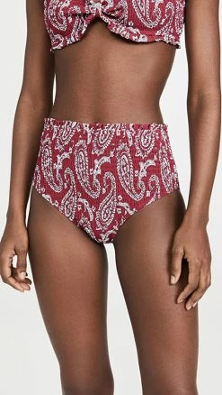 Discount 🎁 Sea Theodora Paisley Smocked 👙 Bikini Bottoms Red 🔥