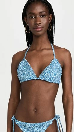 Best deal 🤩 Sea Ida Print Triangle 👙 Bikini Top Navy 🤩