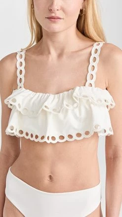 Best Pirce 💯 Sea Solid Scallop Ruffle 👙 Bikini Top White 🎁