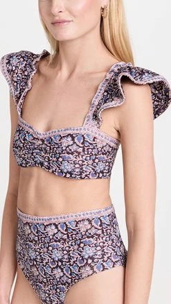 New 🥰 Sea Amaki Border Ruffle 👙 Bikini Top Lilac 🤩