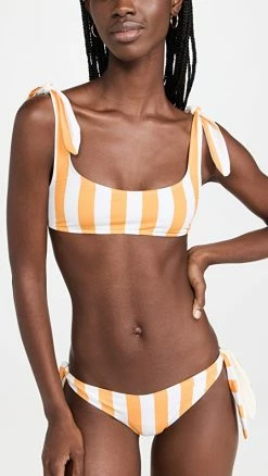 Outlet 😀 Solid & Striped The Elle Tie 👙 Bikini Top 1 Inch Stripe-Butterscotch 👏