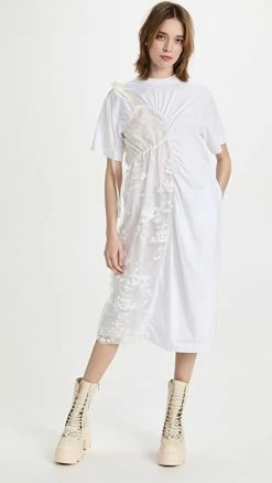 Best Sale π Simone Rocha Short Sleeve Gathered Patchwork π Dress White/White/Ivory π