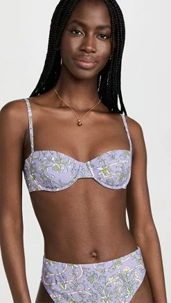 Discount 🛒 Tory Burch Printed Underwire 👙 Bikini Top Lilac Garden Medallion 🎉