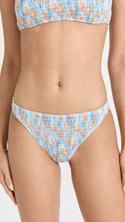 Brand new 😀 Tanya Taylor Valencia Smocked 👙 Bikini Bottoms Painterly Ikat Oxford Blue Mti 😉