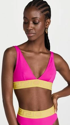 Budget 😀 Versace Triangle Lycra 👙 Bikini Top Fuxia/Yellow 🤩