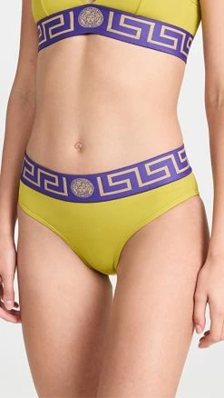 Promo ✨ Versace Logo Brief 👙 Bikini Bottoms Pale Avocado/Purple ⭐