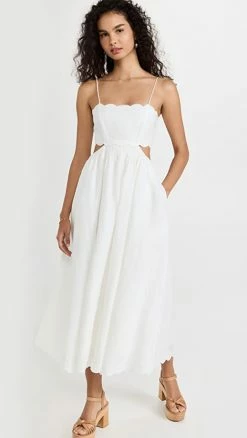 Deals 🔔 Zimmermann Jude Scallop Midi 👗 Dress Ivory ✨