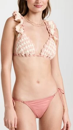 Flash Sale 👍 Zimmermann Clover Crochet Triangle 👙 Bikini Pink Cream 👍
