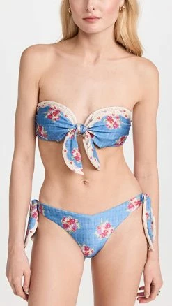 Best Pirce ✔️ Zimmermann Clover Scarf Tie 👙 Bikini Blue Painted Floral 🔥